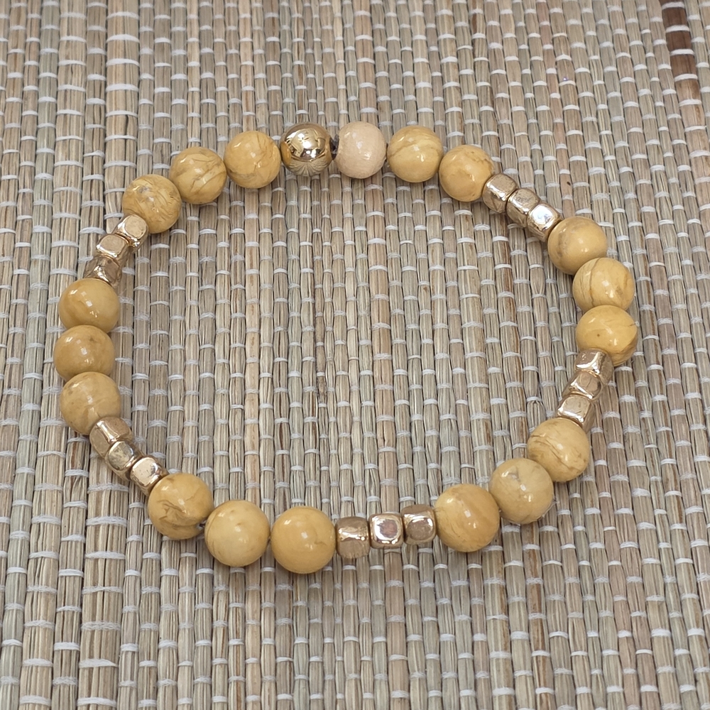 Moroccan Beaded Bracelet with Yellow Jasper Gemstones and Gold Beads